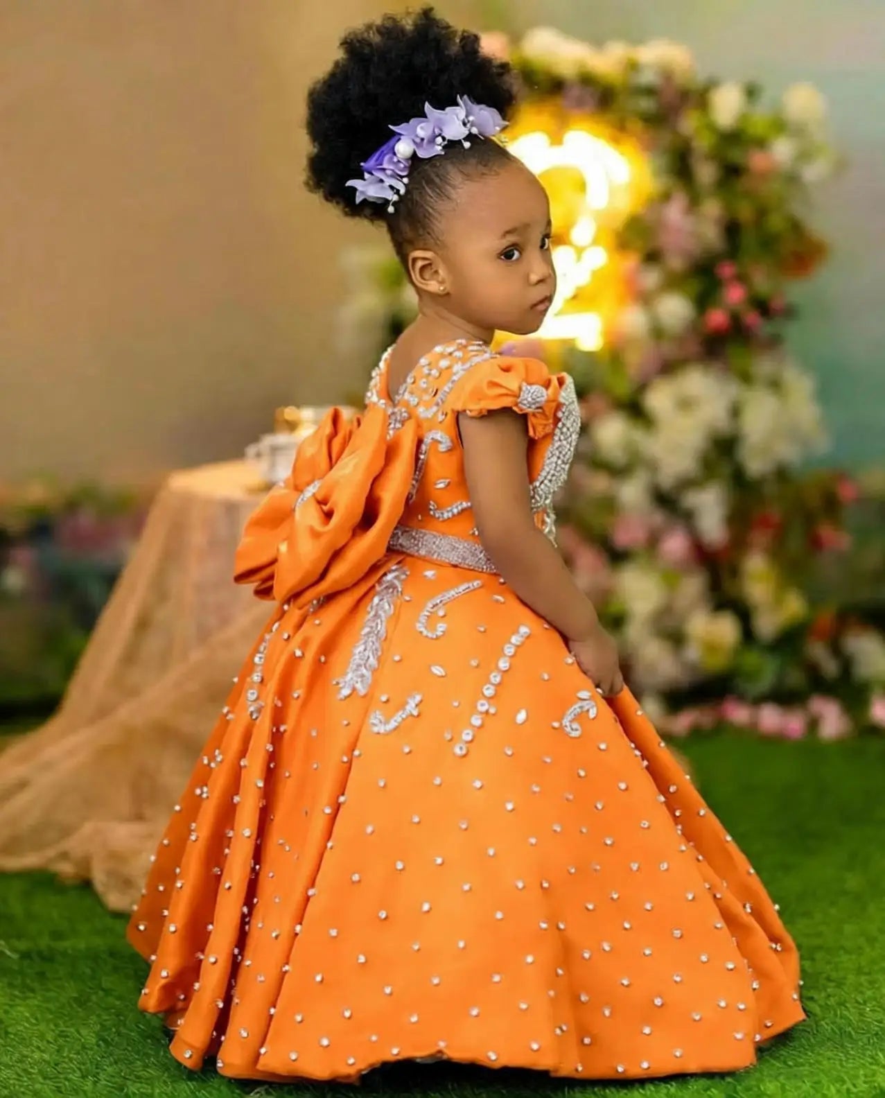 Lavender beaded queen ball gown for girls by 1170uf-he, featuring intricate beadwork and a flowing, elegant design.