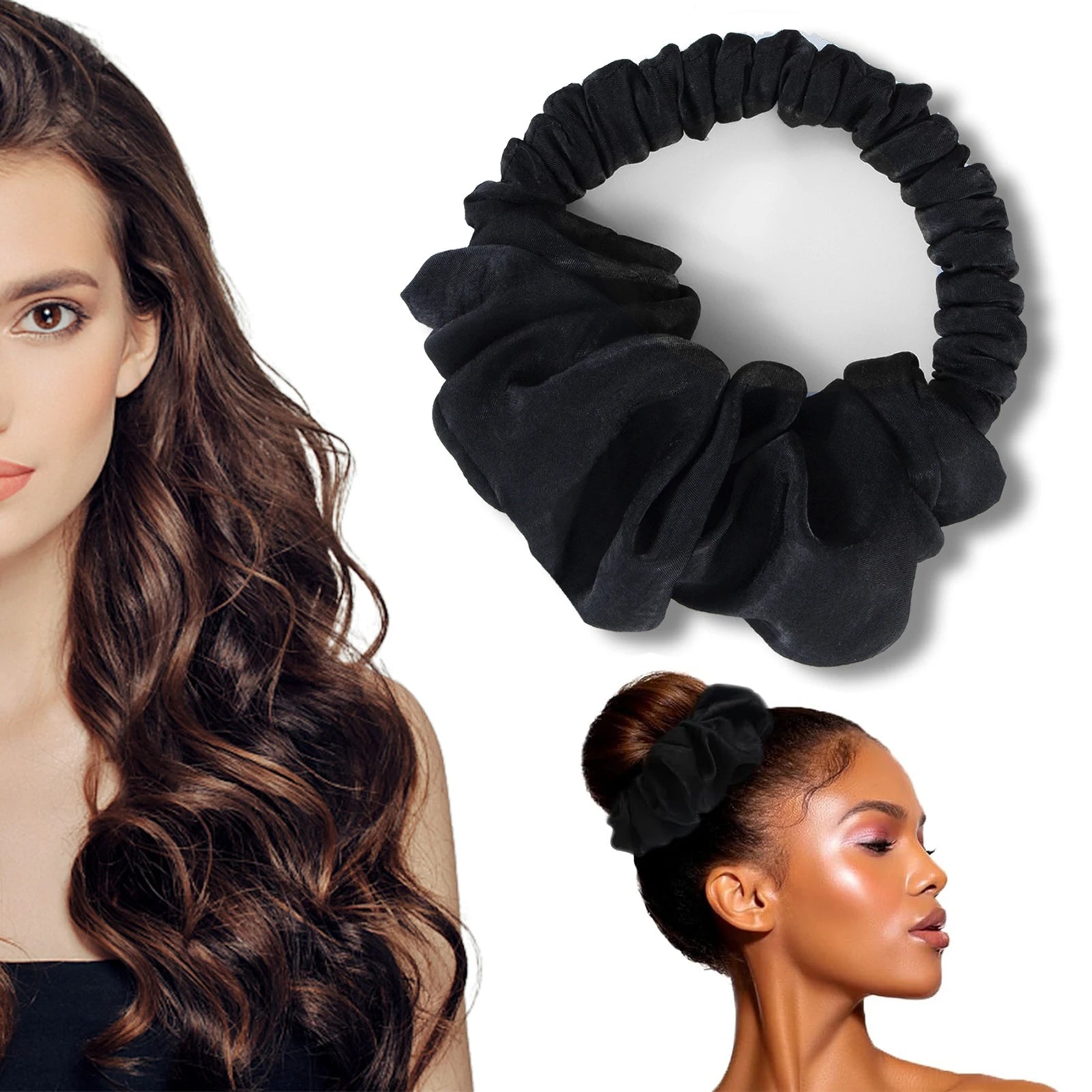 Showlu Smart General heatless hair curling ribbon wrapped around hair, demonstrating easy, gentle curling method for soft waves.