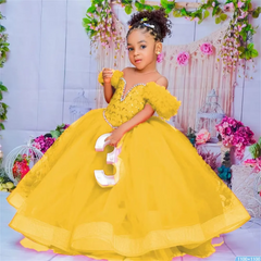 Flower Girl Dresses Red Kids Birthday Sheer Neck Pleated Ruffles Tiered Tulle Ball Gowns for Wedding