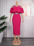 Showlu Fashion spring party evening dress for women, short sleeve, ruffle design, perfect for weddings, birthdays, and prom events.