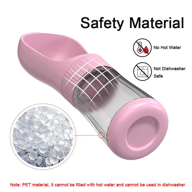 Showlu Smart General pet portable water bottle with a transparent water container and a built-in spill-proof drinking bowl for pets.
