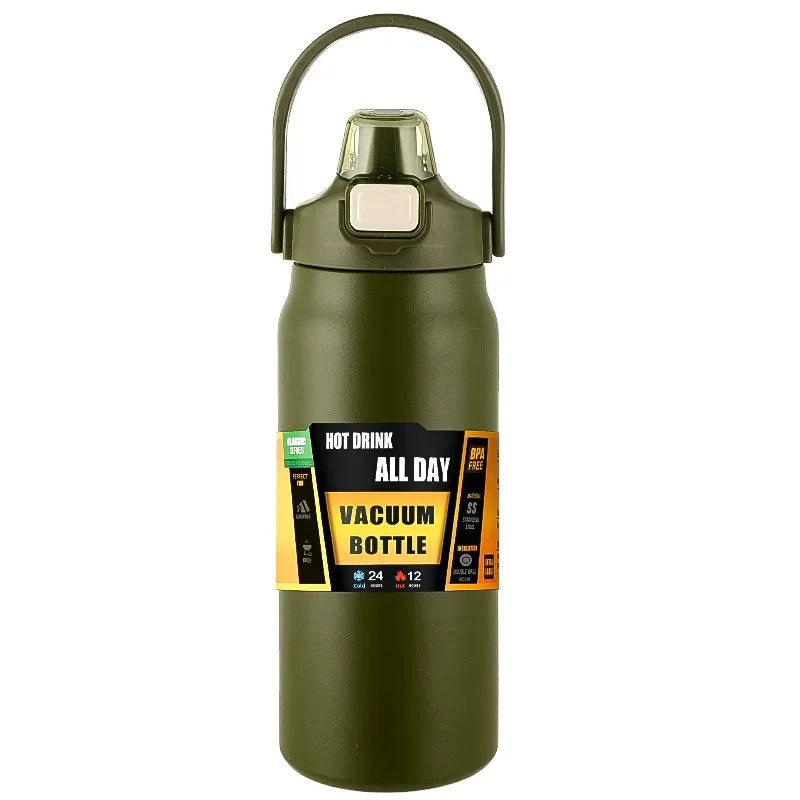 Showlu Fashion stainless steel outdoor thermos with straw, thermal mug and tumbler for hot and cold drinks, vacuum insulated flask
