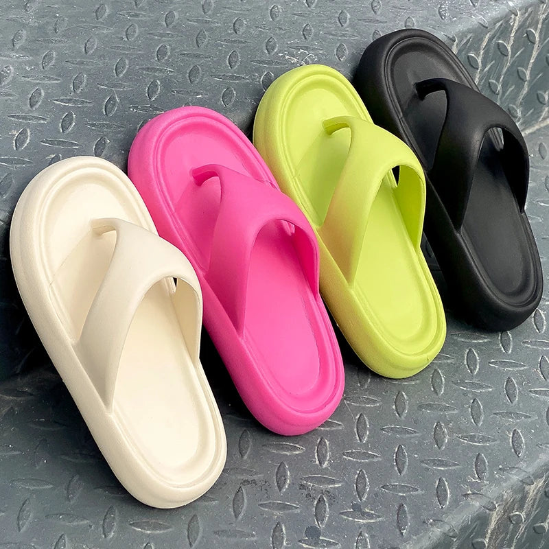 Men's flip-flops with thick soles and non-slip design, Eva Summer outer slippers featuring a playful poop feeling pattern.