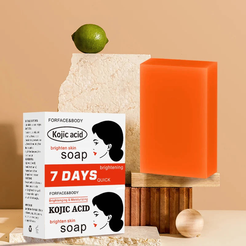 Five bars of Showlu Fashion Store Kojic Acid Soap with lemon, vitamin C, and papaya extract for dull and rough skin improvement