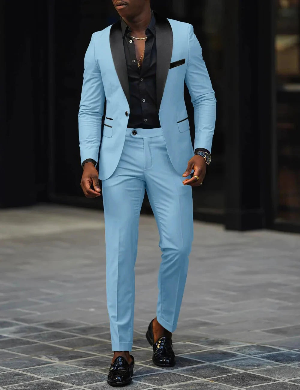 Naupang men's slim fit 2-piece business suit by SHOWLU FASHION STORE, featuring a single button and side slit, formal attire.