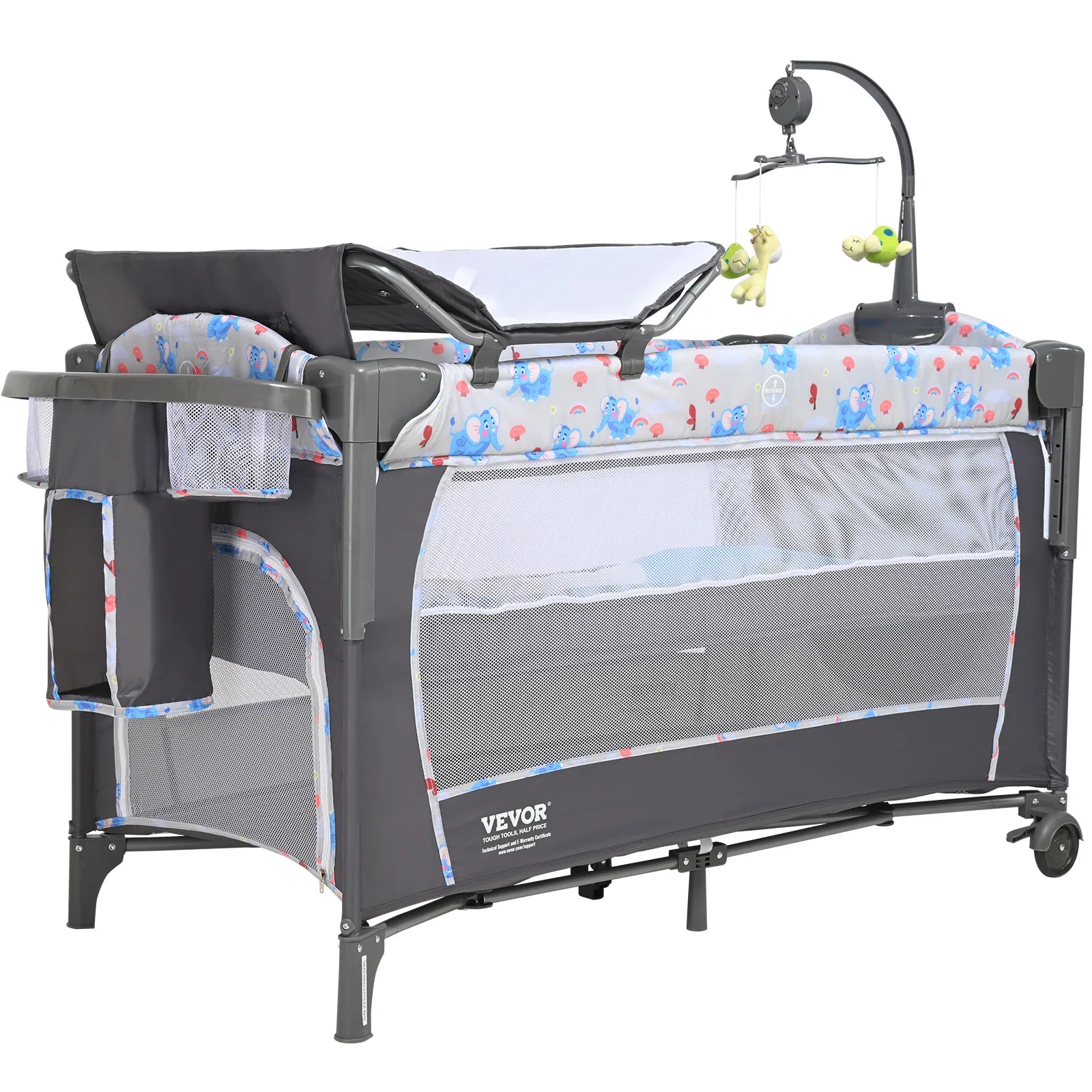 Showlu Fashion Store baby bassinet with wheels, foldable design, storage basket, and 77-pound load capacity for bedside sleeping.