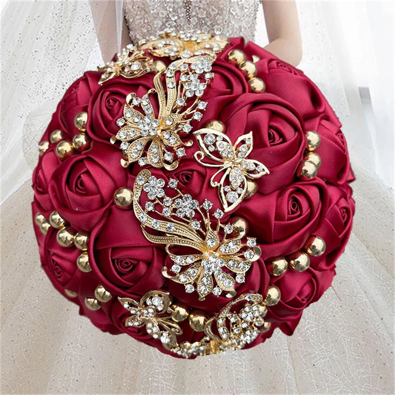 Navy silk rose wedding bouquet with artificial flowers, 20cm size, featuring elegant bridal floral arrangement from IVINLA.