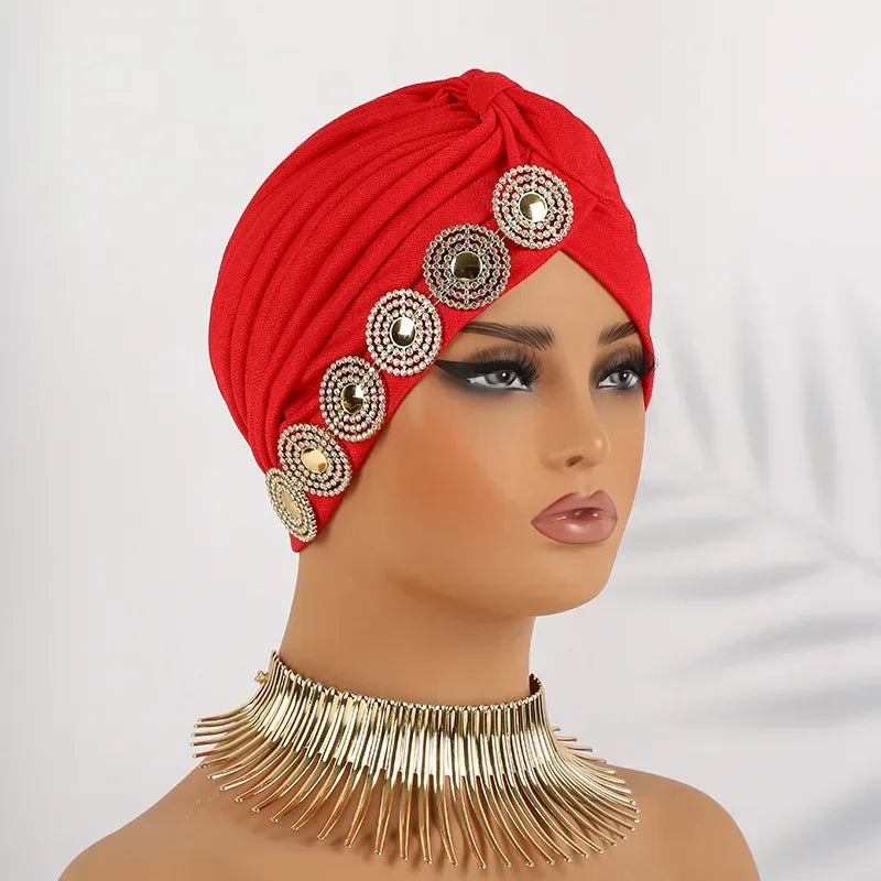 Indian Women Chemo Cap Muslim Diamonds Hijab Pleated Turban Wrap Headscarf Beanies Hair Loss Bonnet Hat Femme Turbante Mujer New SHOWLU FASHION STORE