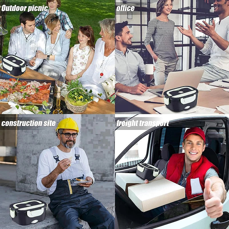Showlu Fashion Store 2-in-1 electric heating lunch box with stainless steel container for car, truck, or office use.