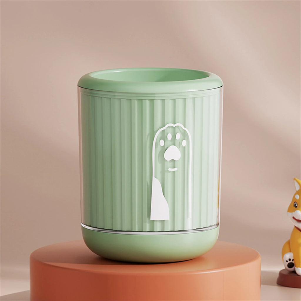 Showlu Smart General Pet Paw Cleaner Cup shown with water and paw inserted for cleaning. Easy-to-use pet grooming tool.