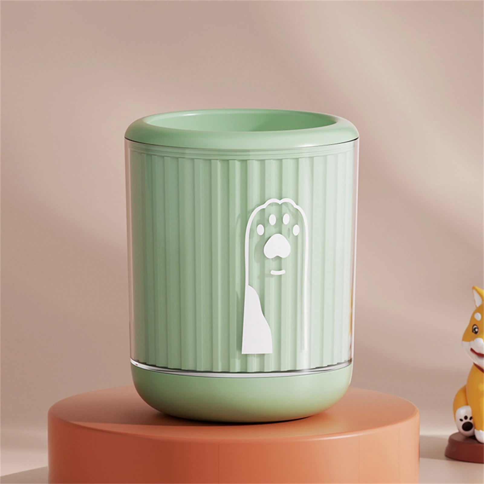 Showlu Smart General Pet Paw Cleaner Cup shown with water and paw inserted for cleaning. Easy-to-use pet grooming tool.