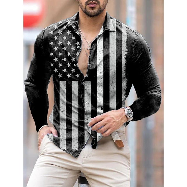 Hawaiian piano luxury designer men's long sleeve shirt with floral 3D print, casual single-breasted top by Showlu Fashion.