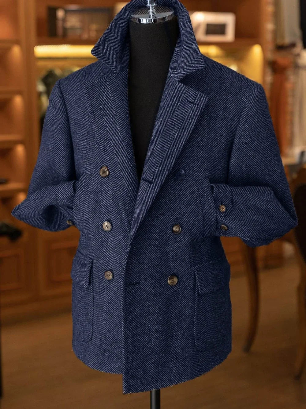 Men's double-breasted wool blend tailcoat in herringbone pattern, formal suit by SHOWLU FASHION STORE