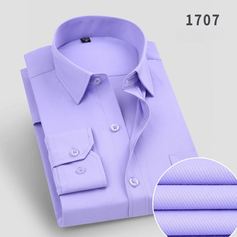 Showlu Fashion men's plus size slim fit formal shirt with double collar, long sleeves, solid plain design, ideal for office or business wear