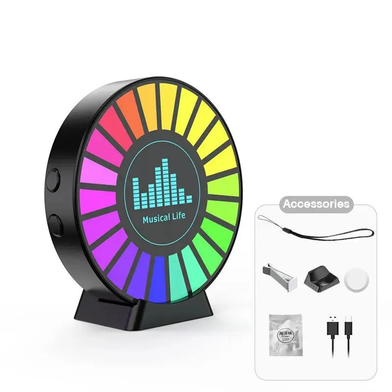 Showlu Smart RGB Music Sync Magnetic Car Light showing colorful LED lights syncing with music inside a vehicle.