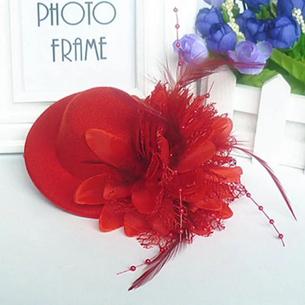 Fashion 13cm Kids Fascinators Hats Feathers Hair Accessories Flower Pillbox Hat Makeup Prom Teas Party Hairpins Party