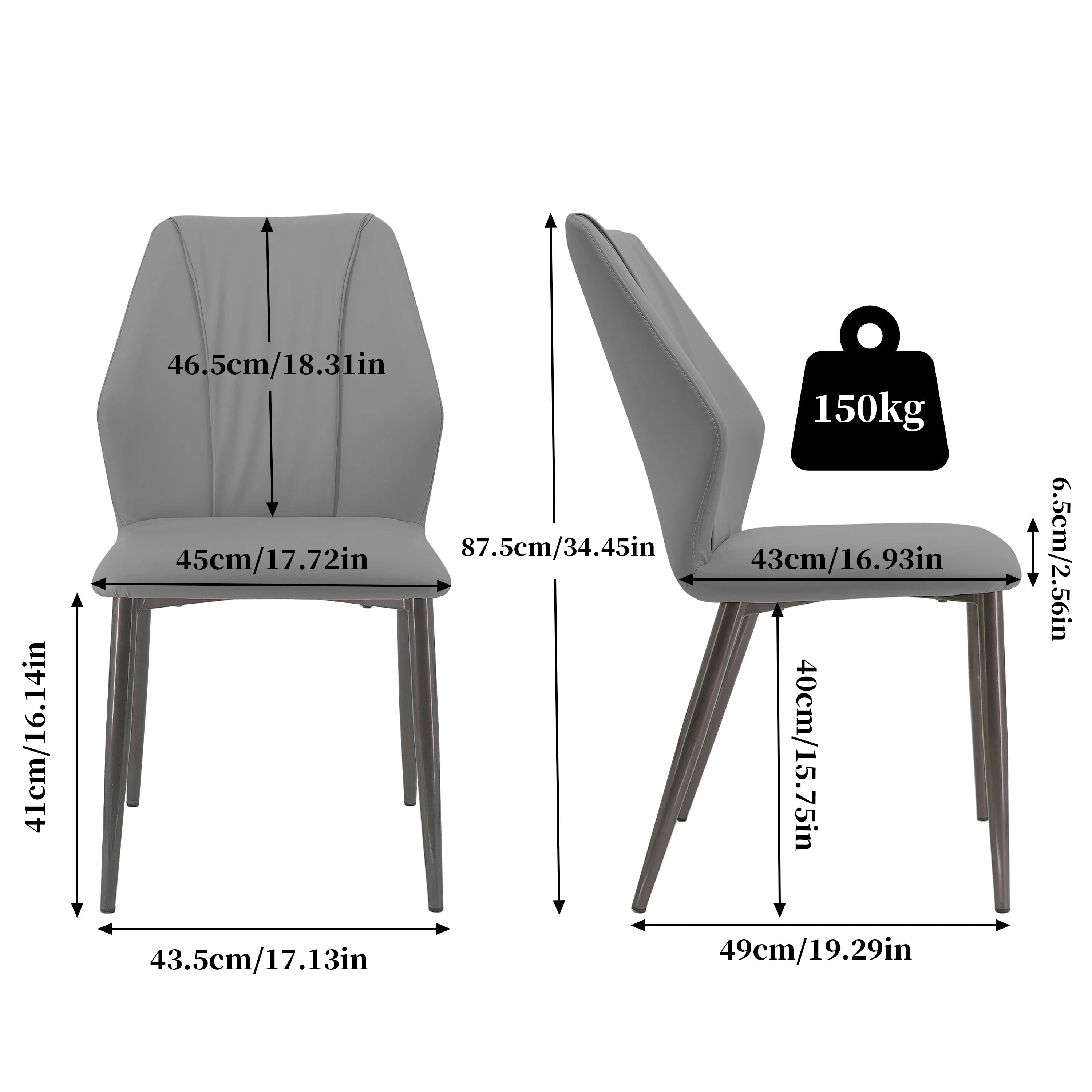 Pair of Showlu Modern PU Leather Dining Chairs with high backs, black finish, and contemporary design for stylish dining room seating.