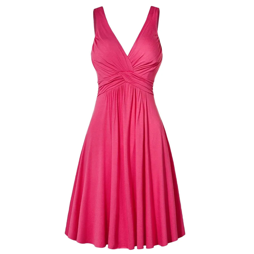 Plus Size Sling Pleated Slim Flare Skirt Dresses Women V-neck Cocktail Party Dress Gown Retro Vestidos de fiesta Female Sundress SHOWLU FASHION STORE