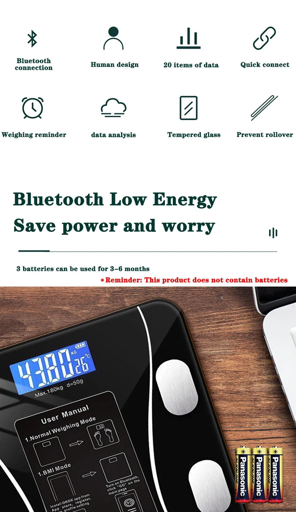 Showlu Smart Digital Body Weight Scale with glass surface, measuring up to 200kg for accurate bathroom weight tracking.