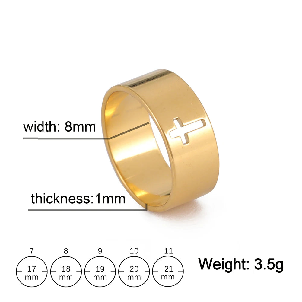 Stainless steel Gothic cross couple ring with punk style design, featuring a bold Gothic cross motif on a sleek band.