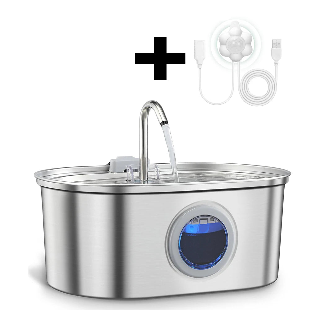 ZKYJ 3.2L stainless steel cat water dispenser with ultra-quiet automatic fountain and modern design for pets.