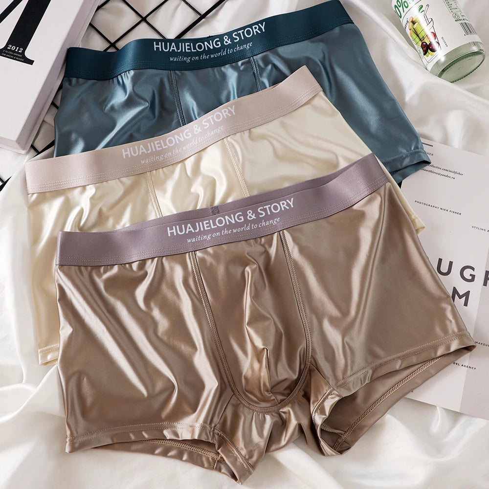 Showlu men's ice silk boxer shorts in a 3-pack, breathable mesh underwear with comfortable, lightweight fabric for everyday wear.
