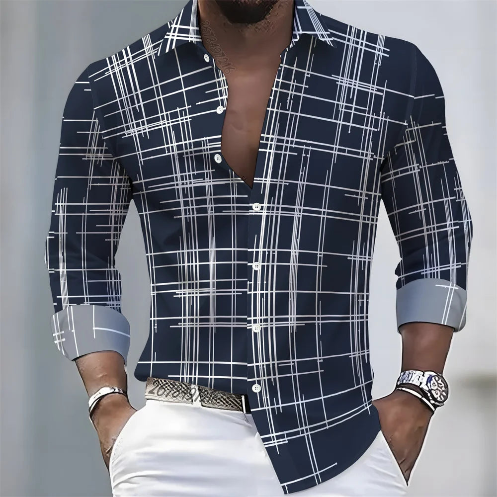 Men's long-sleeved striped shirt in spring/autumn colors, European style casual loose fit, from Showlu Fashion Store.