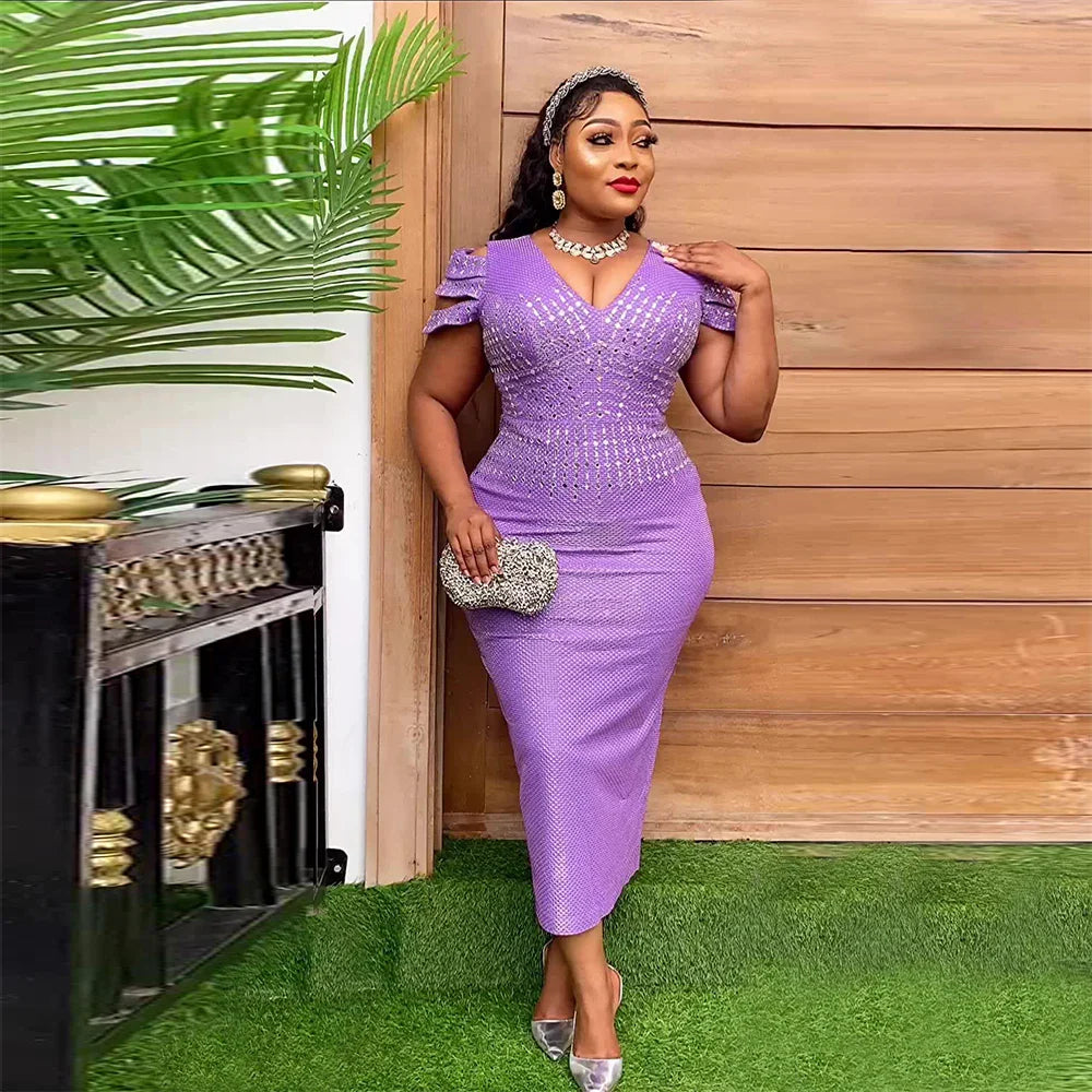 Plus size African bodycon mermaid maxi dress by SHOWLU FASHION STORE, showcasing a fitted, elegant design with intricate patterns.