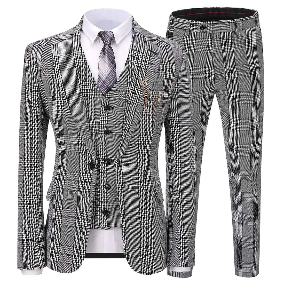 Men's houndstooth 3-piece suit by SHOWLU FASHION, slim fit wool blend tuxedo with notch lapel and tailored design.