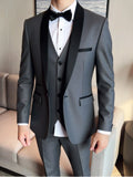 Men's 3-piece suit with jacket, vest, and trousers in a slim fit, high-quality formal business and wedding attire.