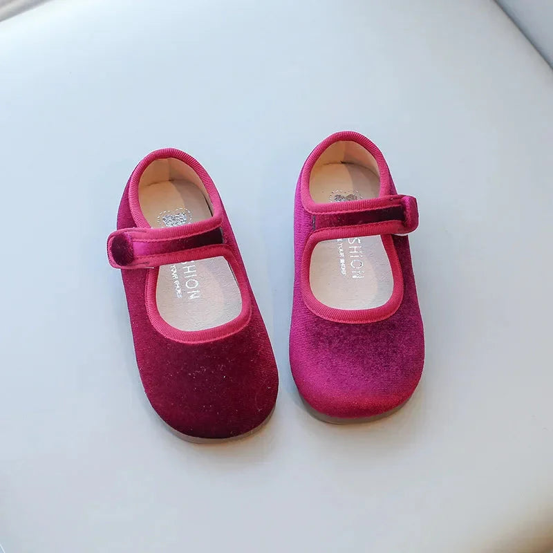 Girls velvet Mary Jane flats by SHOWLU FASHION STORE, featuring breathable casual loafers with a classic style and comfortable fit.