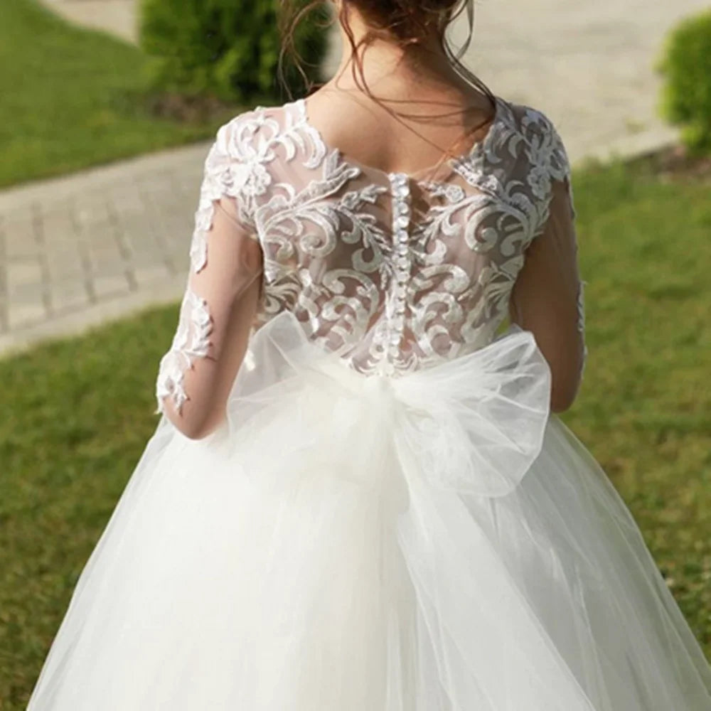 Vintage lace flower girl dress by Showlu Fashion Store featuring a floor-length gown with floral details and elegant design.
