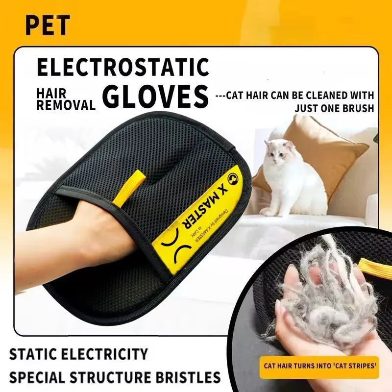 Showlu Pet Hair Remover Gloves for grooming and lint removal, reusable grooming gloves with textured surface for pet hair cleanup