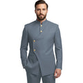Chinese Suit Men 2 Piece Tunic Suits Slim Fit Safari Suits for Men Mandarin Collar Suit Blazer Pants Set