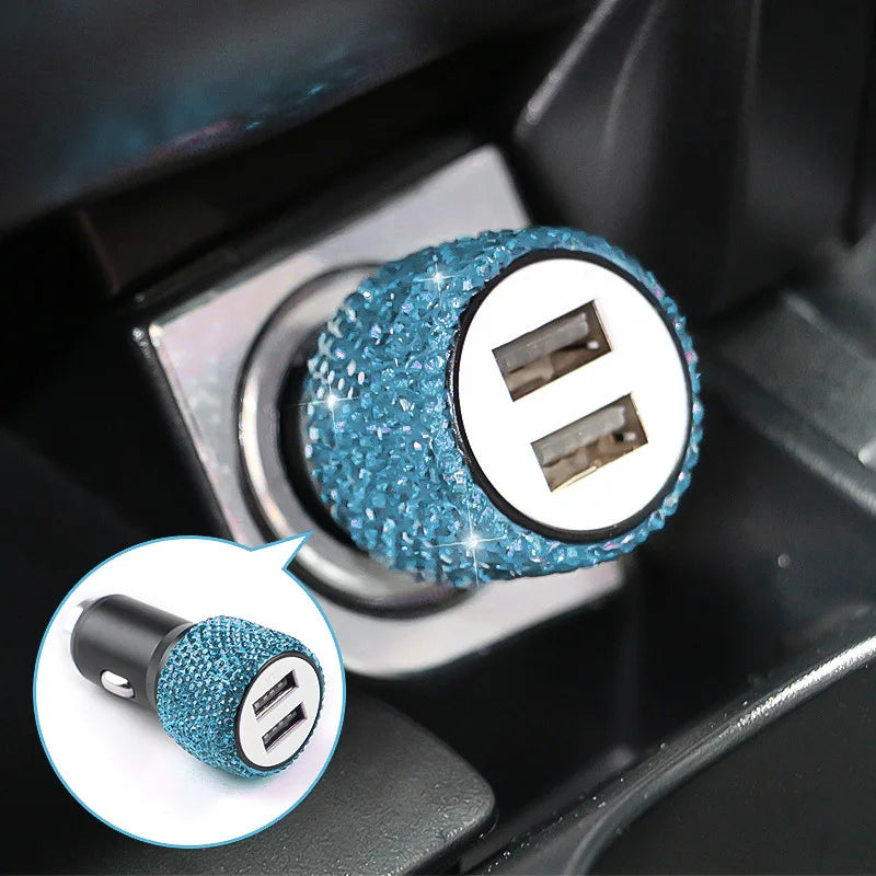 SHOWLU FASHION STORE RPXBGUCKARHG diamond car charger with dual USB ports and safety hammer for fast vehicle device charging.