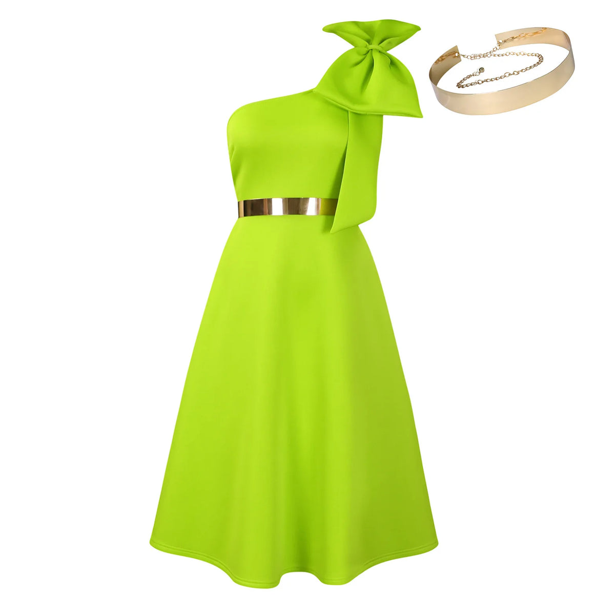 2024 new plus-size women's fashion skew shoulder bow banquet swing dress
