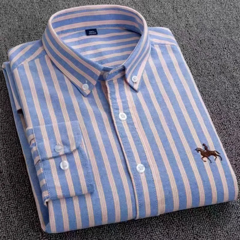 Men's slim fit casual long-sleeve shirt by Qi Xiu Cai, made of 100% cotton in size 6XL, shown in a stylish design.