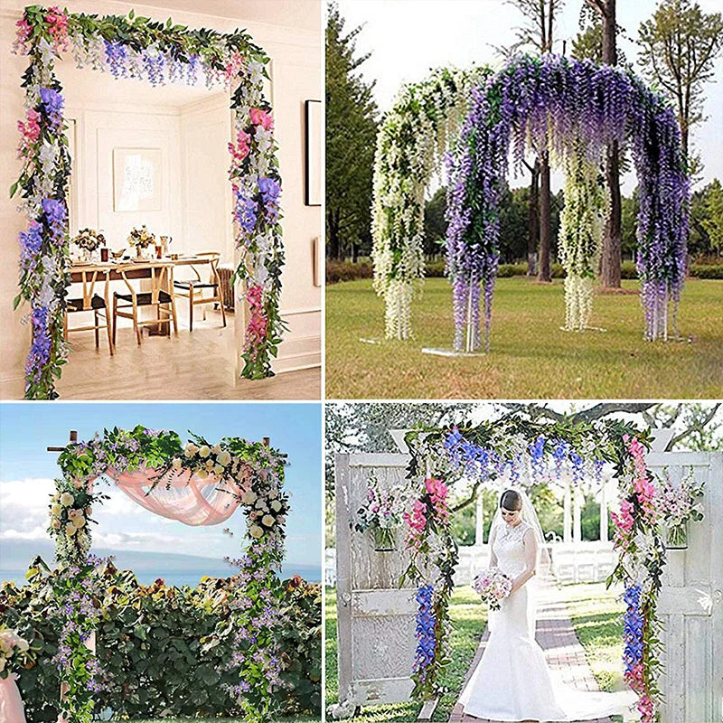 Artificial Wisteria flowers garland by Showlu Fashion Store, 2-meter silk hanging vine for home, garden, outdoor, wedding, and floral decor.