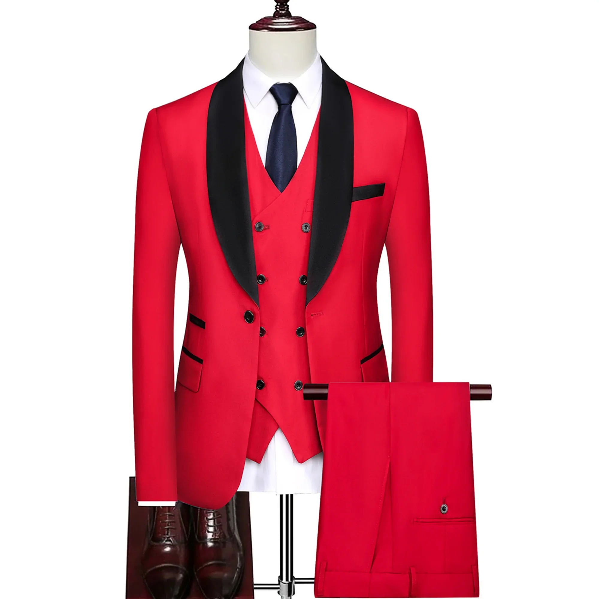 SHOWLU men's 3-piece slim fit wool blend suit with wedding tuxedo and business attire, featuring a jacket, vest, and trousers.
