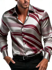 New men's fashionable 3D flame printed shirt with casual long sleeved button design and fashionable shirt top
