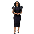 Elegant black AYLUCN women's bodycon party dress with o-neck and ruffle sleeves, mid-calf length, by SHOWLU FASHION STORE.