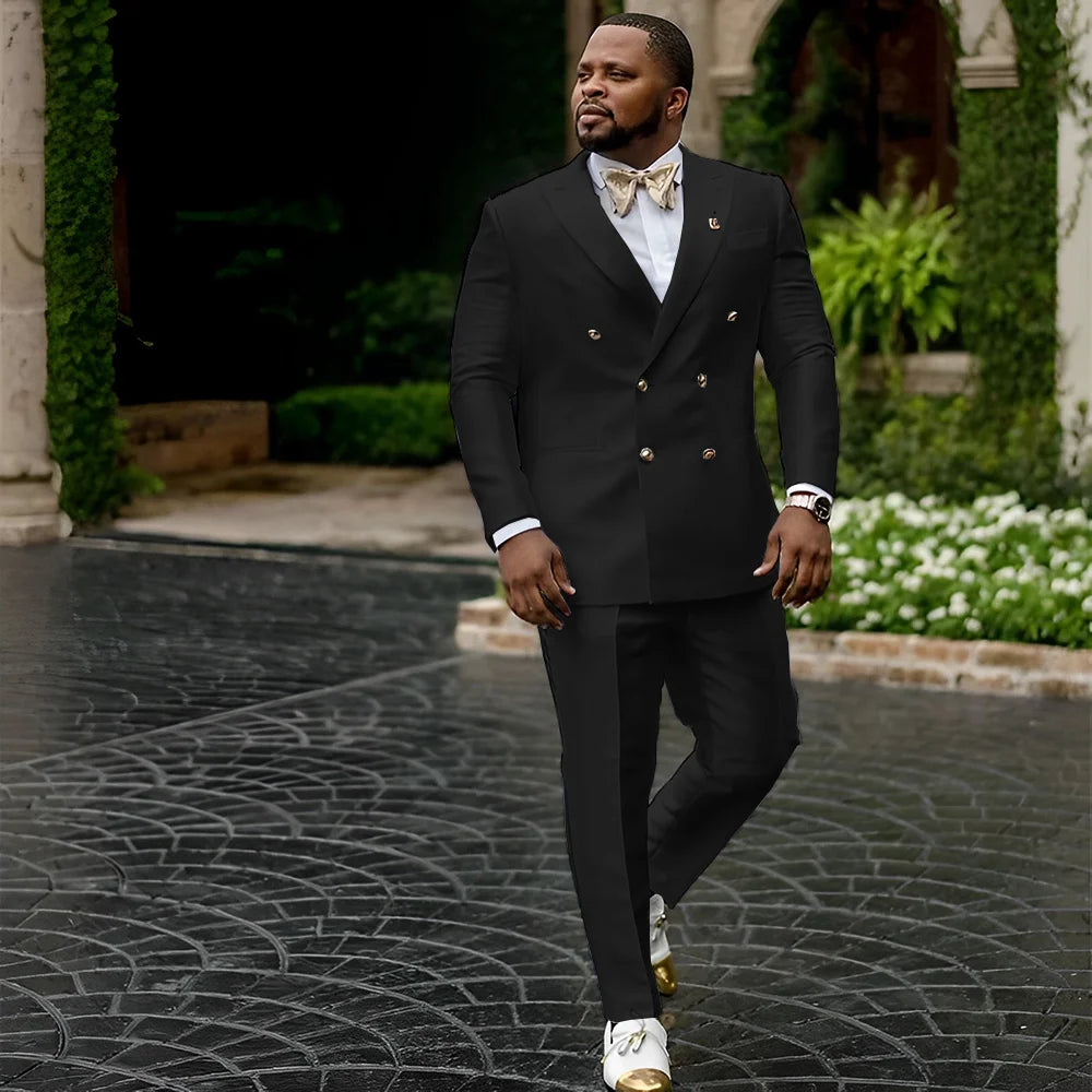 Showlu men's white satin double-breasted tuxedo suit, 2-piece wedding attire, featuring sleek satin fabric and tailored fit.