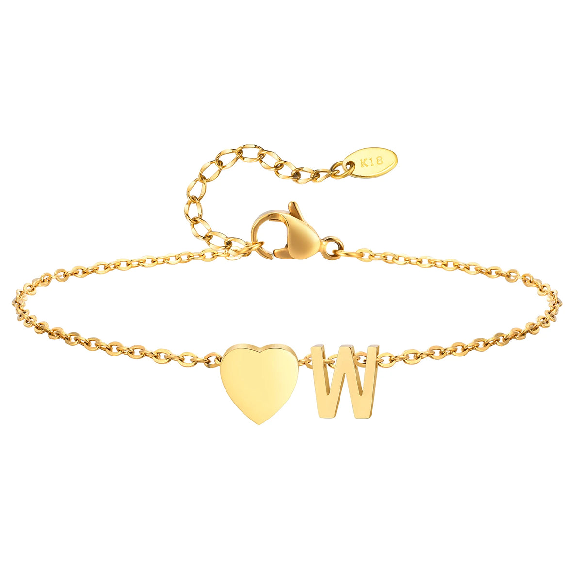 Women's heart initial anklet bracelet from Showlu Fashion, adjustable stainless steel beach jewelry with personalized name foot chain design.