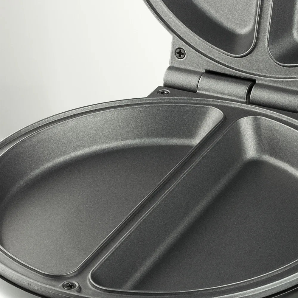 Electric crepe and pizza maker by Showlu Smart General, 850W non-stick surface for easy cooking of crepes and pizzas.