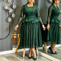 Fashion Women A Line Lace Dress Square Neck Long Sleeves Asymmetrical Peplum African Church Celebrations Event Party Outfit