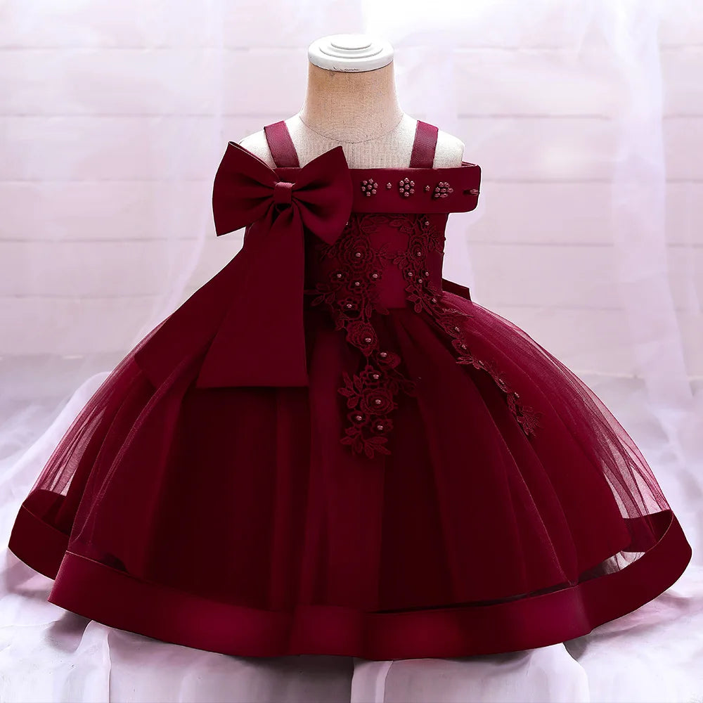 Baby girl princess dress from Showlu Fashion with big bow, perfect for weddings, parties, birthdays, and Christmas.