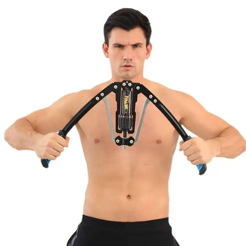 Showlu adjustable hydraulic arm strength trainer for chest and muscles, featuring a compact design with handles and resistance settings.