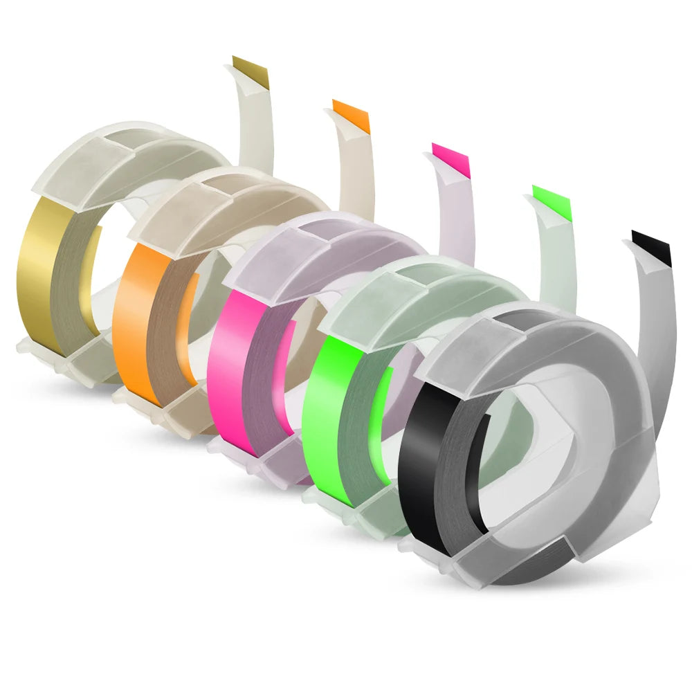 Showlu Smart General manual embossing label maker with 3D tape printer, 9mm wide, showing the device and embossed labels.