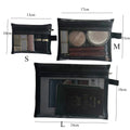 Black transparent mesh makeup bag for women, Showlu Fashion Store cosmetic organizer with space for cosmetics and pencils.