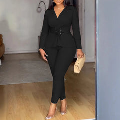 Women's 2025 new fashion stand-up collar breasted split long-sleeved shirt tights suit